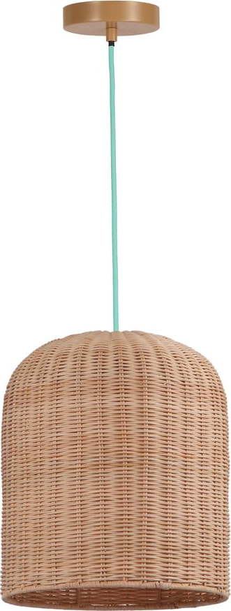 Závěsné svítidlo v tyrkysovo-přírodní barvě s ratanovým stínidlem ø 30 cm – SULION SULION