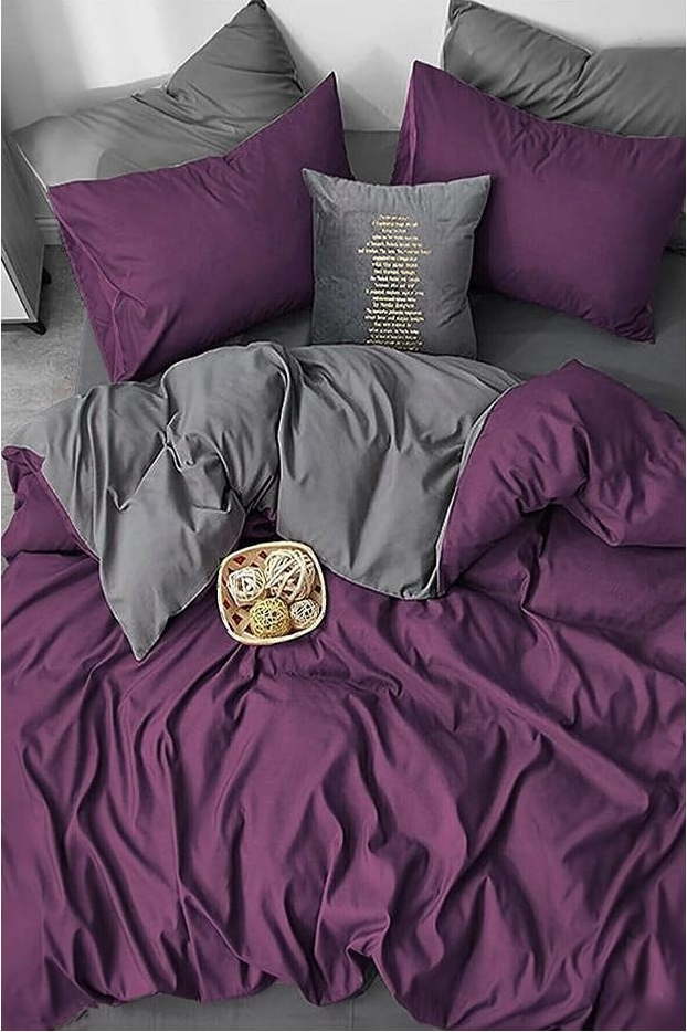 Tmavě fialovo-šedé bavlněné povlečení na dvoulůžko/prodloužené s prostěradlem 200x220 cm – Mila Home Mila Home