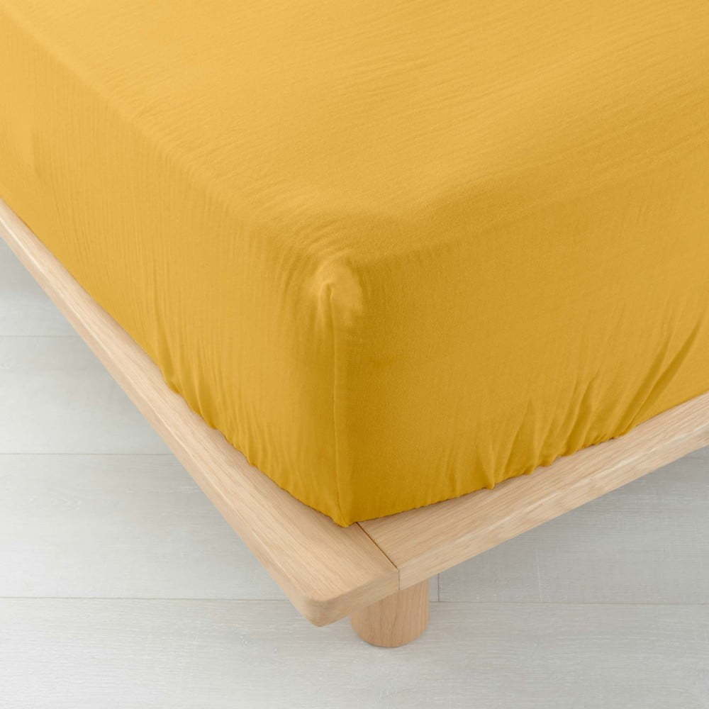 Žluté napínací mušelínové prostěradlo 140x190 cm Angelia – douceur d'intérieur Douceur d intérieur