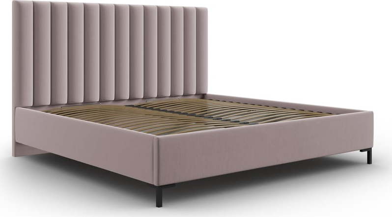 Světle růžová čalouněná dvoulůžková postel s úložným prostorem s roštem 140x200 cm Casey – Mazzini Beds Mazzini Beds