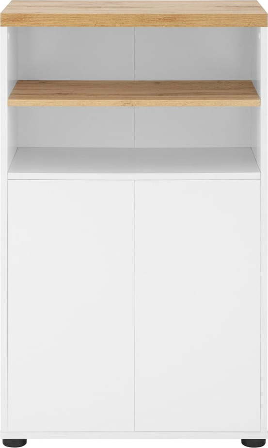 Bílá vysoká koupelnová skříňka v dekoru dubu 60x102 cm Thessa – Støraa Støraa