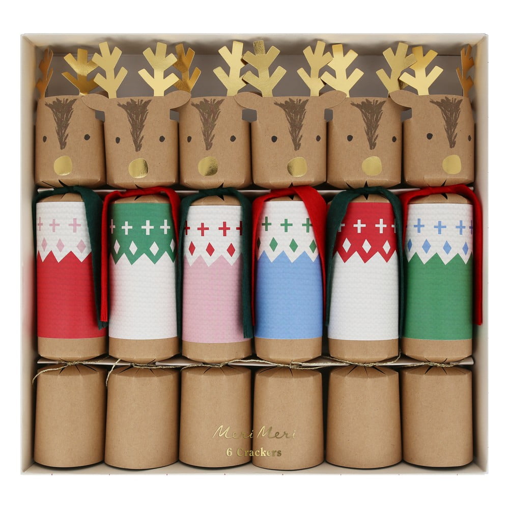 Vánoční crackery v sadě 6 ks Reindeers in Jumpers – Meri Meri Meri Meri