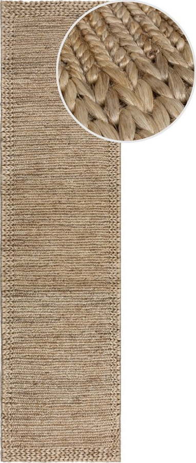 Ručně tkaný kenafový běhoun v přírodní barvě 60x230 cm Drew Border – Flair Rugs Flair Rugs