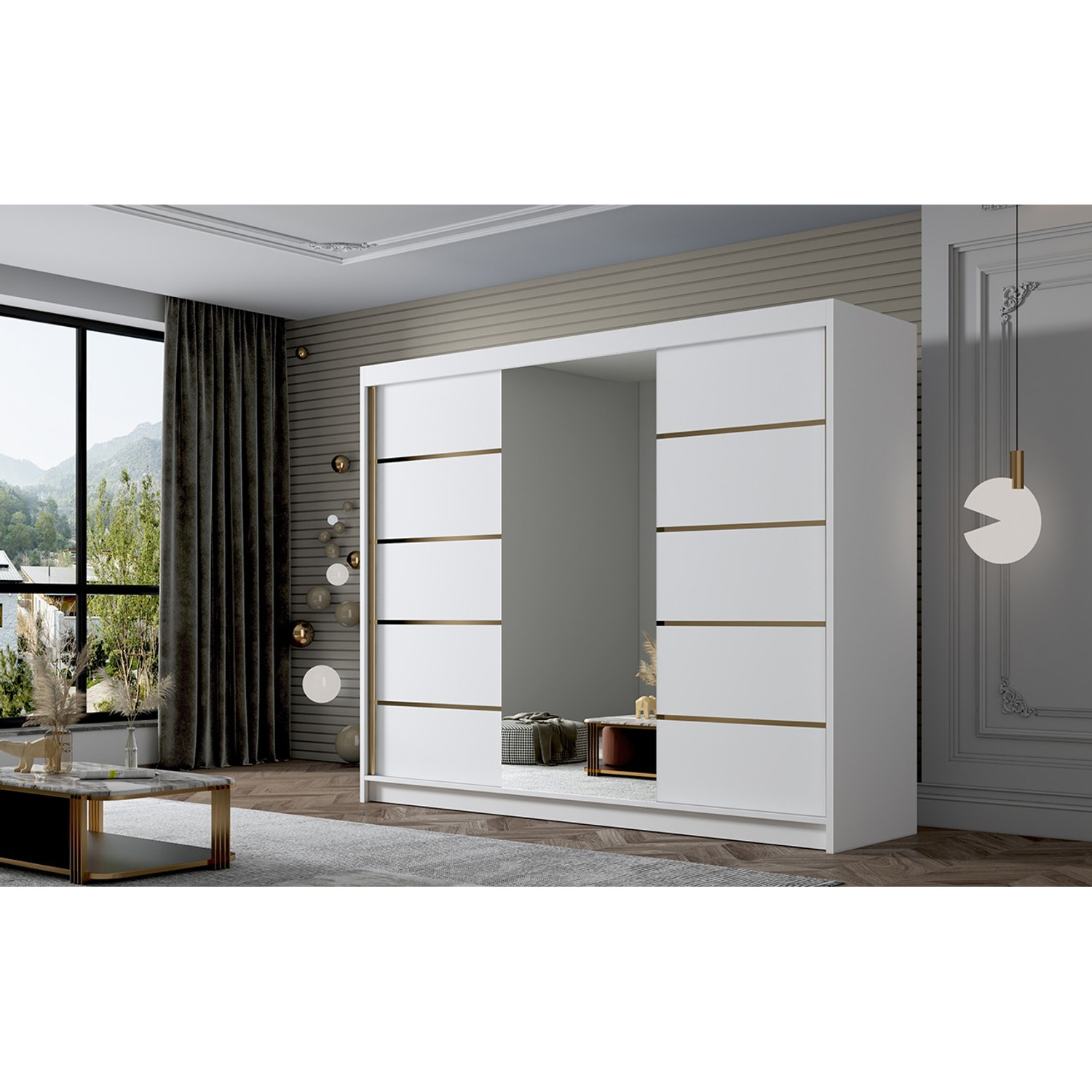 Šatní skříň AMBER VI 250 cm - bílá ankon