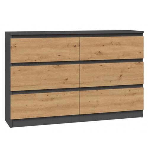 Komoda Malva 6 zásuvek 120 - antracit/dub artisan TOP Nábytek