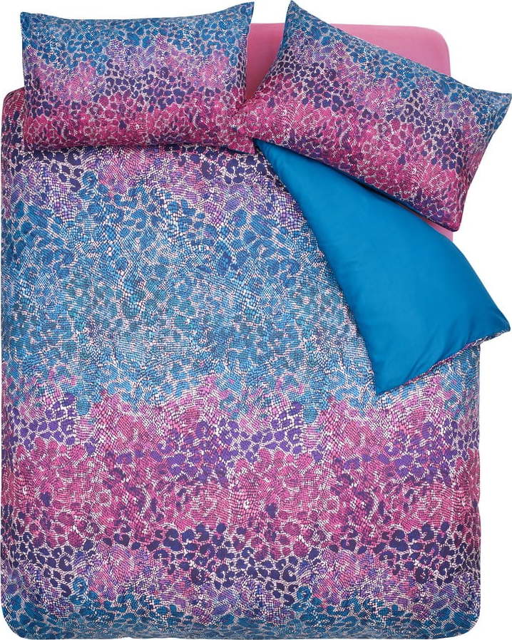 Modro-růžové povlečení na jednolůžko z mikrosaténu 135x200 cm Animal Print – Catherine Lansfield Catherine Lansfield
