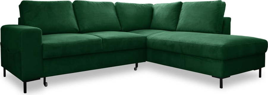 Tmavě zelená manšestrová rozkládací rohová pohovka (pravý roh) Lofty Lilly – Miuform Miuform