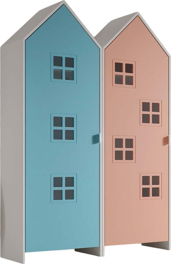 Světle modro-růžová dětská šatní skříň 115x171