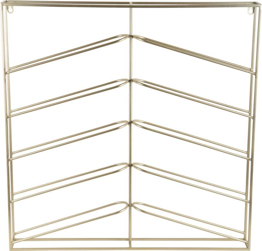 Nástěnný kovový regál na víno ve zlaté barvě počet lahví 10 67x66x7