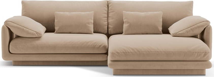 Béžová sametová rohová pohovka (pravý roh/s lenoškou) Torino – Micadoni Micadoni