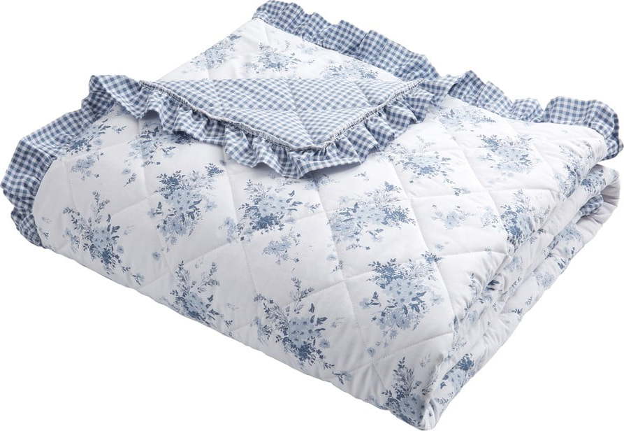 Bílo-modrý prošívaný přehoz 220x230 cm Lucie Floral Frill – Catherine Lansfield Catherine Lansfield