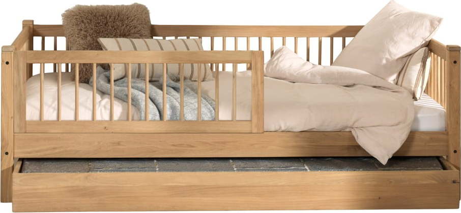 Dětská postel z dubového dřeva s výsuvným lůžkem s roštem v přírodní barvě 90x200 cm Forrest – Vipack Vipack