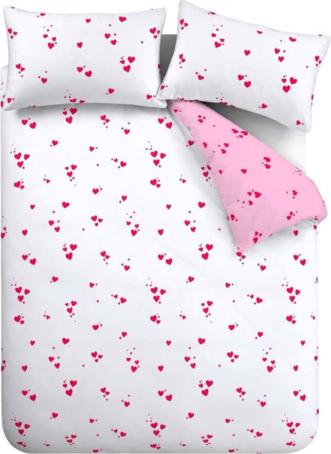 Bílo-růžové prodloužené krepové povlečení na dvoulůžko 230x220 cm Seersucker Heart – Catherine Lansfield Catherine Lansfield