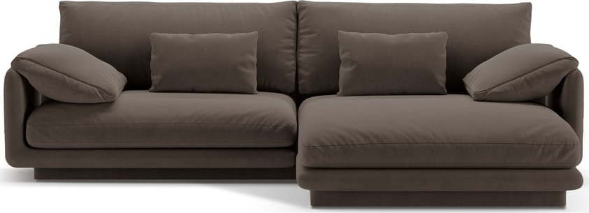 Hnědá sametová rohová pohovka (pravý roh/s lenoškou) Torino – Micadoni Micadoni