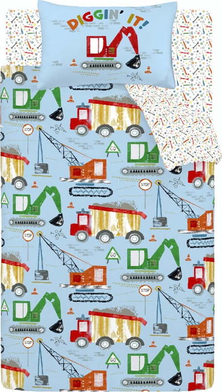 Modré dětské povlečení na dvoulůžko 200x200 cm Digger Dreams – Catherine Lansfield Catherine Lansfield