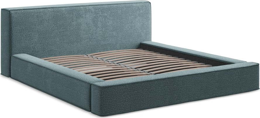 Modrá čalouněná dvoulůžková postel s úložným prostorem s roštem 140x200 cm Noho – Makamii Makamii