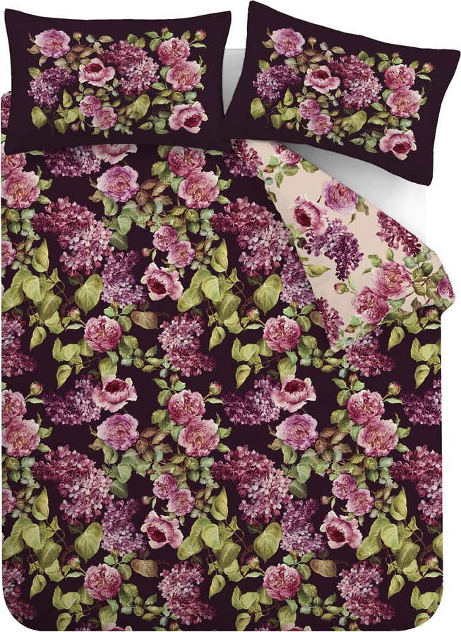 Fialové bavlněné prodloužené povlečení na dvoulůžko 230x220 cm Pia Floral – RHS RHS