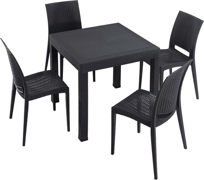 Antracitový zahradní jídelní set z umělého ratanu pro 4 Rattan – Floriane Garden FLORIANE GARDEN