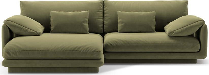 Světle zelená sametová rohová pohovka (levý roh/s lenoškou) Torino – Micadoni Micadoni