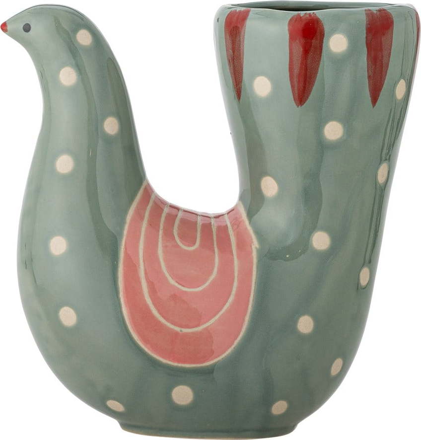 Zelená ručně malovaná váza z kameniny (výška 19 cm) Trudy – Bloomingville Bloomingville