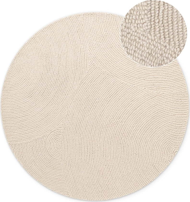 Ručně tkaný vlněný kulatý koberec ve světle přírodní barvě ø 150 cm Eleni Natural White – Hanse Home Hanse Home