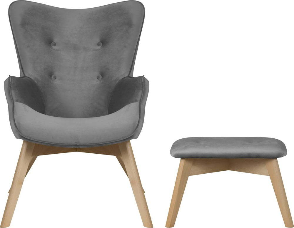 Šedé sametové křeslo s podnožkou Niko – Ropez Ropez