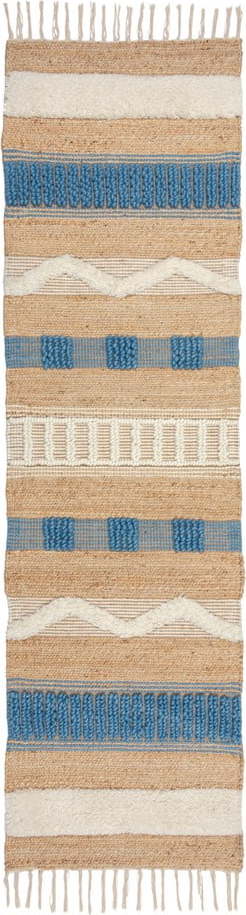 Ručně tkaný běhoun s příměsí juty v modro-přírodní barvě 60x230 cm Medina Jute – Flair Rugs Flair Rugs