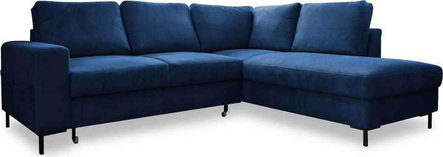 Tmavě modrá manšestrová rozkládací rohová pohovka (pravý roh) Lofty Lilly – Miuform Miuform