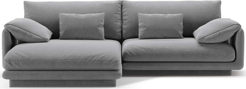 Světle šedá sametová rohová pohovka (levý roh/s lenoškou) Torino – Micadoni Micadoni