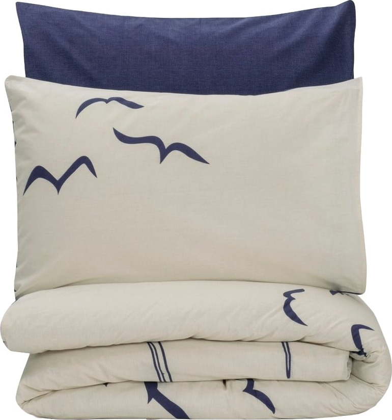 Modro-krémové povlečení na jednolůžko z bavlny Renforcé 140x200 cm Larum – Mijolnir Mijolnir