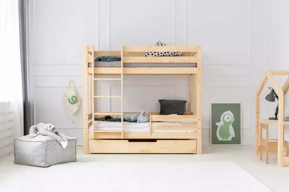 Patrová dětská postel s výsuvným lůžkem s úložným prostorem s roštem v přírodní barvě 80x160 cm CLPBN – Adeko Adeko