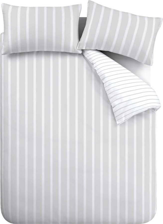 Šedé bavlněné povlečení na jednolůžko 135x200 cm Ashford Stripe – Bianca Bianca