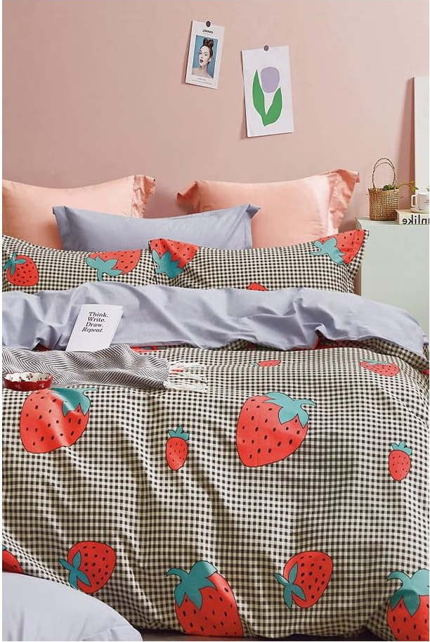 Prodloužené povlečení na jednolůžko z bavlny Renforcé s prostěradlem/3dílné 160x220 cm Strawberry – Mila Home Mila Home