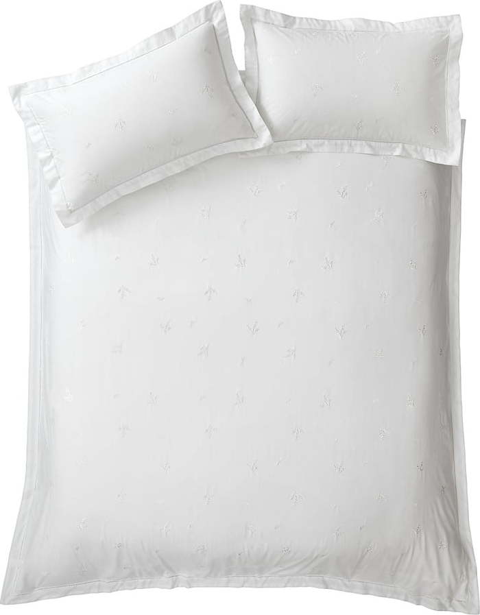 Bílé bavlněné prodloužené povlečení na dvoulůžko 230x220 cm Lottie Floral Embroidery – Bianca Bianca