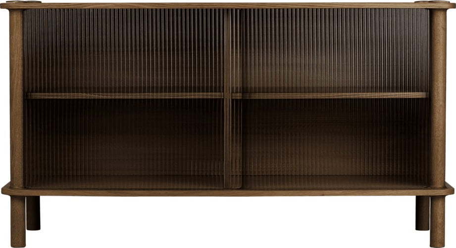 Hnědá vitrína z dubového dřeva s posuvnými dveřmi 135x73