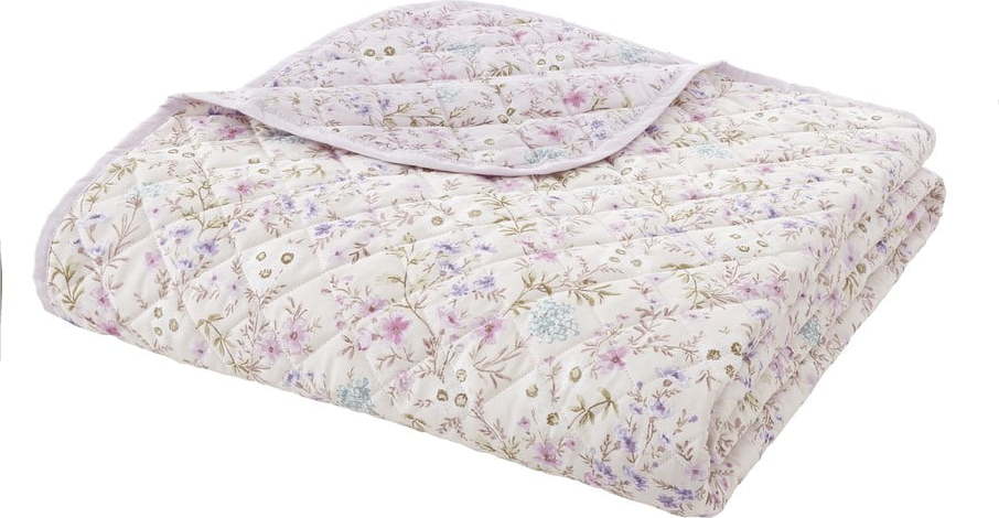 Bavlněný prošívaný přehoz v levandulové a béžové barvě 220x230 cm Ditsy Floral – Bianca Bianca