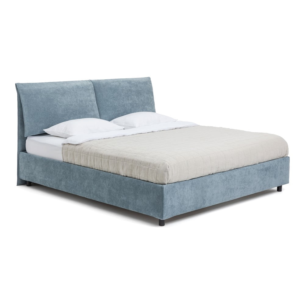 Modrá čalouněná dvoulůžková postel s úložným prostorem s roštem 180x200 cm Myra Pillow – Bonami Selection Bonami Selection