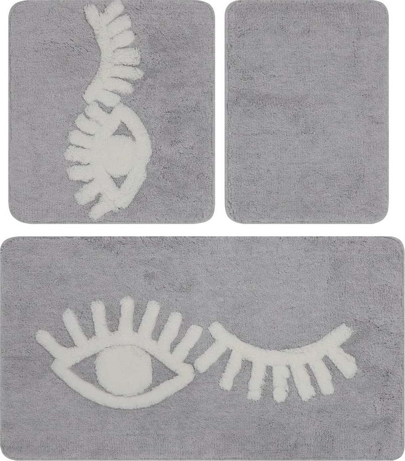 Šedé koupelnové předložky v sadě 3 ks 60x100 cm Big Eyes – Foutastic Foutastic