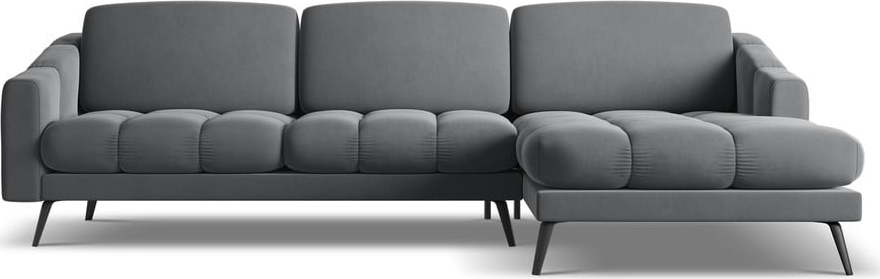 Šedá sametová rohová pohovka (pravý roh) Nalu – Makamii Makamii