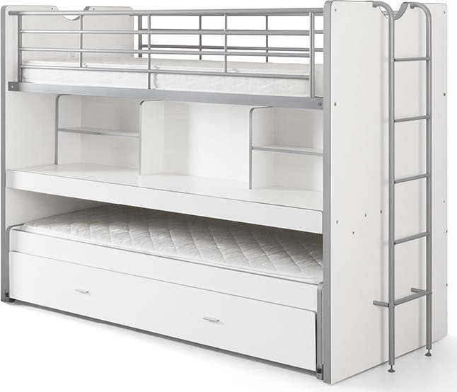 Bílá patrová dětská postel s výsuvným lůžkem s úložným prostorem s roštem 90x200 cm Bonny – Vipack Vipack