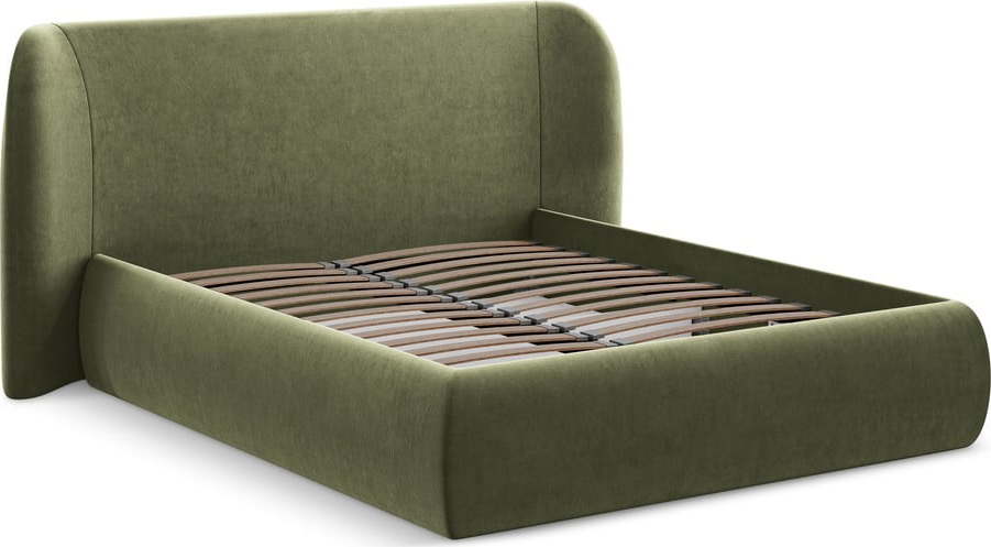 Zelená čalouněná dvoulůžková postel s úložným prostorem s roštem 160x200 cm Hauke – Makamii Makamii