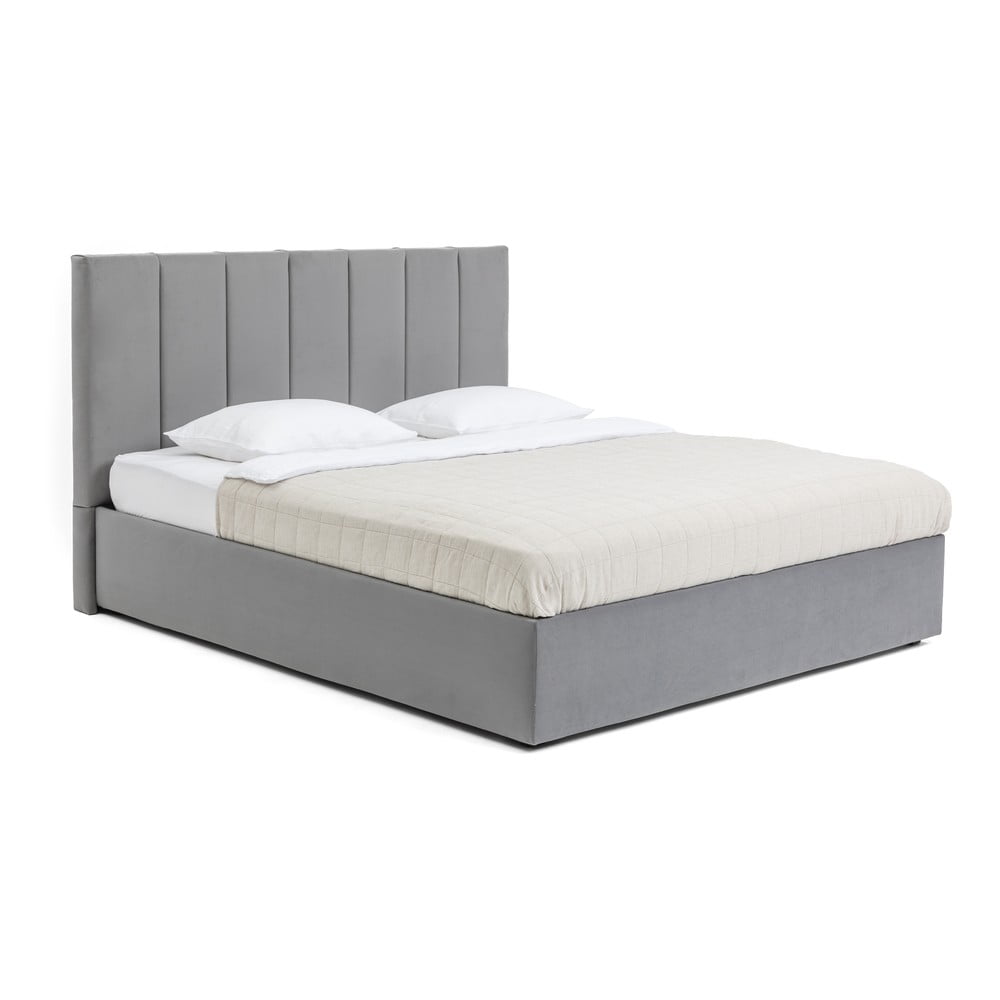 Šedá čalouněná dvoulůžková postel s úložným prostorem s roštem 160x200 cm Thessa Bold Line – Bonami Selection Bonami Selection