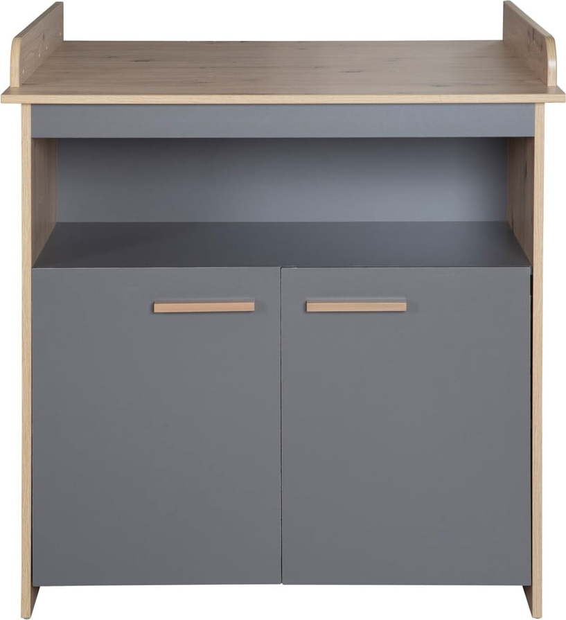 Dětská komoda v antracitové a přírodní barvě v dekoru dubu s přebalovacím pultem 88x98x75 cm Anna – Roba Roba