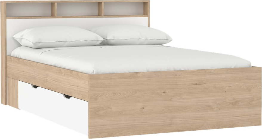 Dvoulůžková postel v dekoru dubu s úložným prostorem bez roštu 140x200 cm v přírodní barvě Ikast – Tvilum Tvilum
