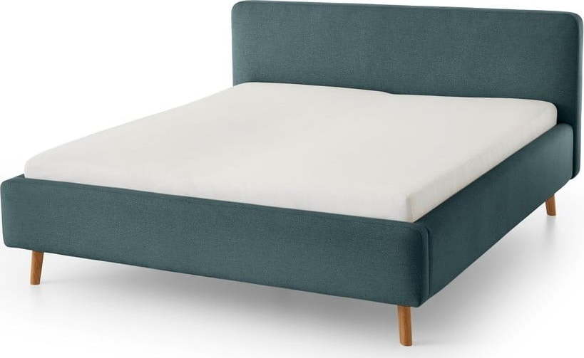 Modrošedá čalouněná dvoulůžková postel s úložným prostorem s roštem 160x200 cm Mattis – Meise Möbel Meise Möbel