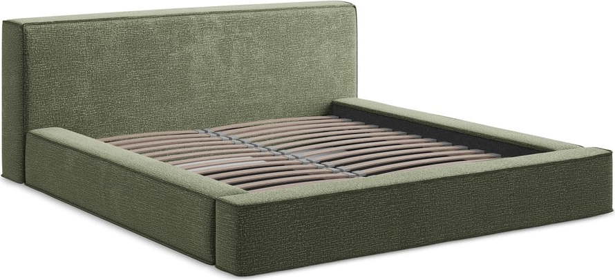 Zelená čalouněná dvoulůžková postel s úložným prostorem s roštem 180x200 cm Noho – Makamii Makamii
