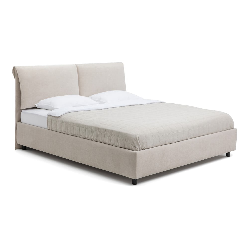 Béžová čalouněná dvoulůžková postel s úložným prostorem s roštem 160x200 cm Myra Pillow – Bonami Selection Bonami Selection