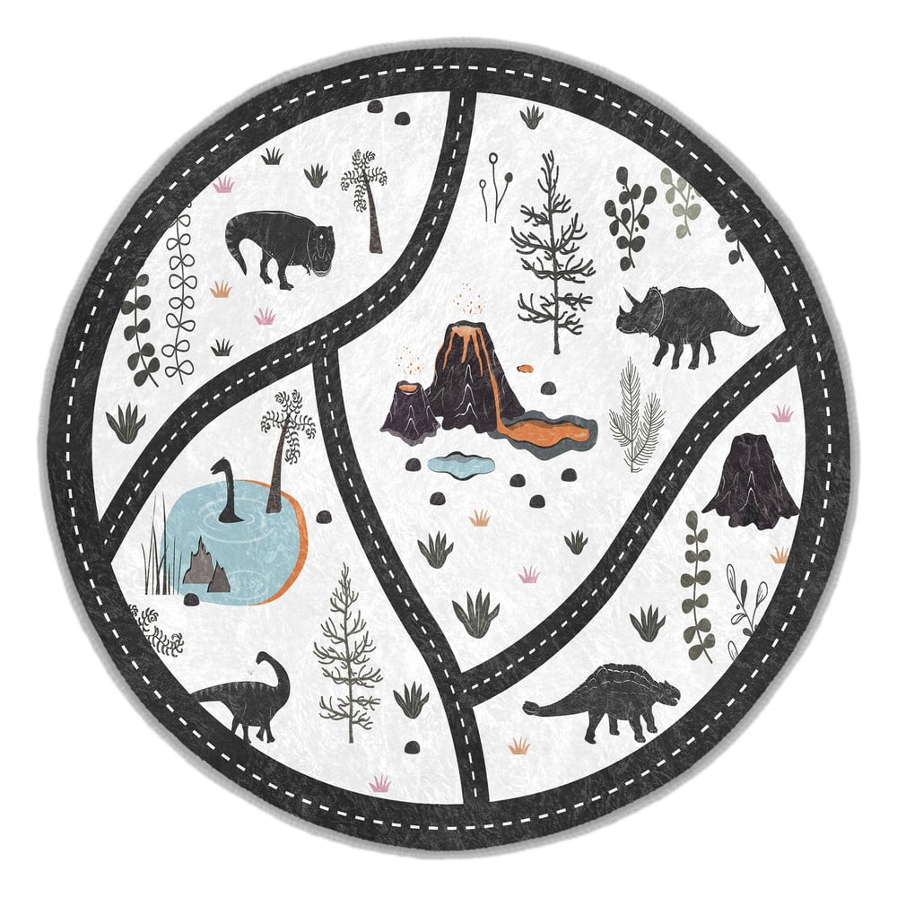 Černobílý pratelný dětský hrací koberec ø100 cm Dino Park – Mila Home Mila Home