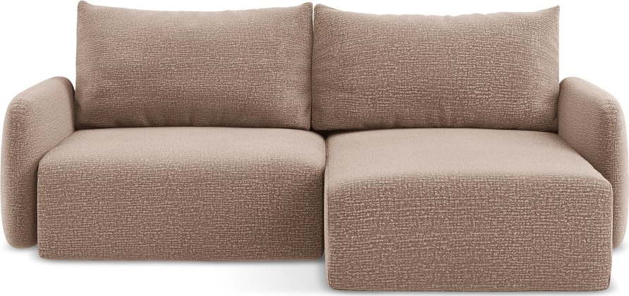 Světle hnědá rozkládací/s úložným prostorem rohová pohovka (pravý roh) Kalena – Makamii Makamii