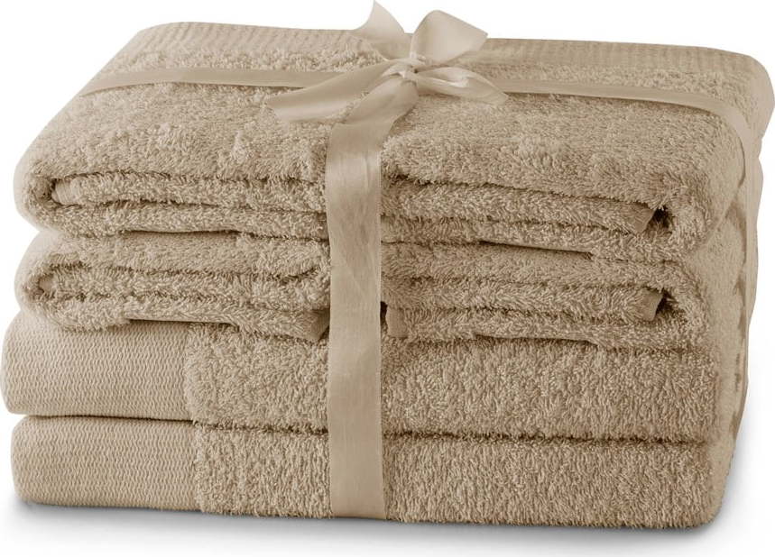 Béžové froté bavlněné ručníky a osušky v sadě 6 ks Amari – AmeliaHome Restilo